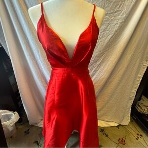 Red Satin Plunge Dress